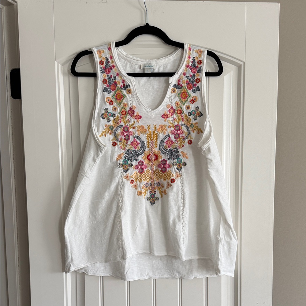 Sundance White Blouse with Vibrant Embroidery